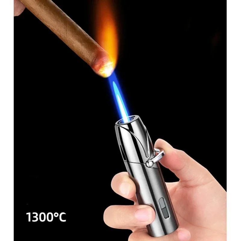 New Metal Cigar Inflatable Lighter Windproof Joystick Spray Blue Flame Torch Luxury Lighter Smoking Accessories Men's Gift