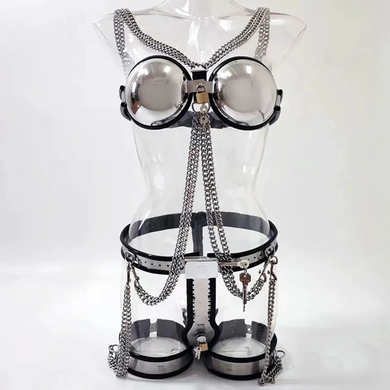 3pcs/Set Female Chastity Belt Bdsm Bondage Adult Games Stainless Steel Chastity Pants Bra Thigh Ring Cuffs Sex Toys For Woman