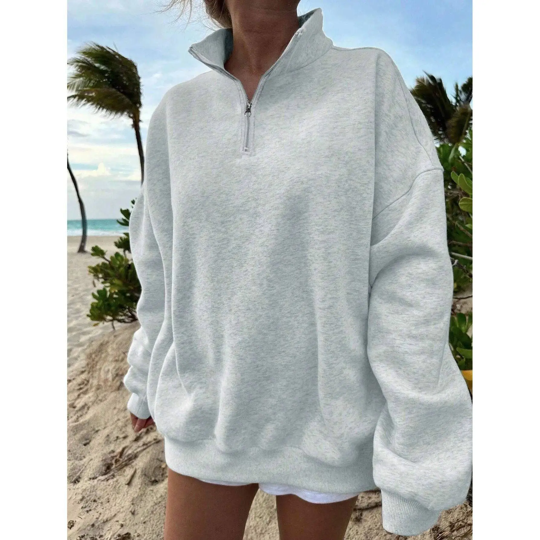 

Women's Loose Color Block Drop Shoulder Sweatshirt Fall Winter Cleanfit Style Other Material 100% Short Outerwear
