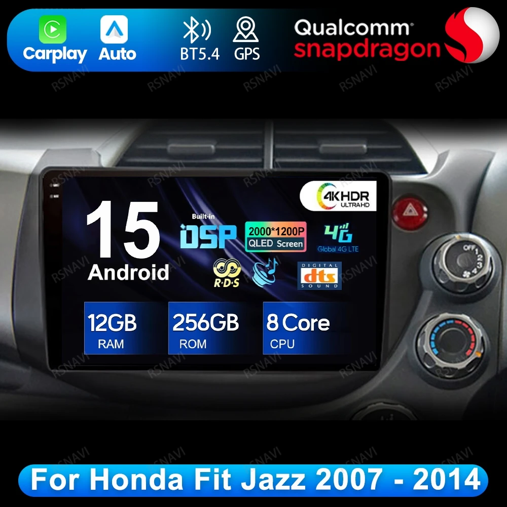

Android 15 для Honda Fit Jazz 2007-2014 GPS BT Автомобильный радиоприемник QLED Viedo Player Стерео головное устройство Навигация Мультимедиа 4G LTE DVD