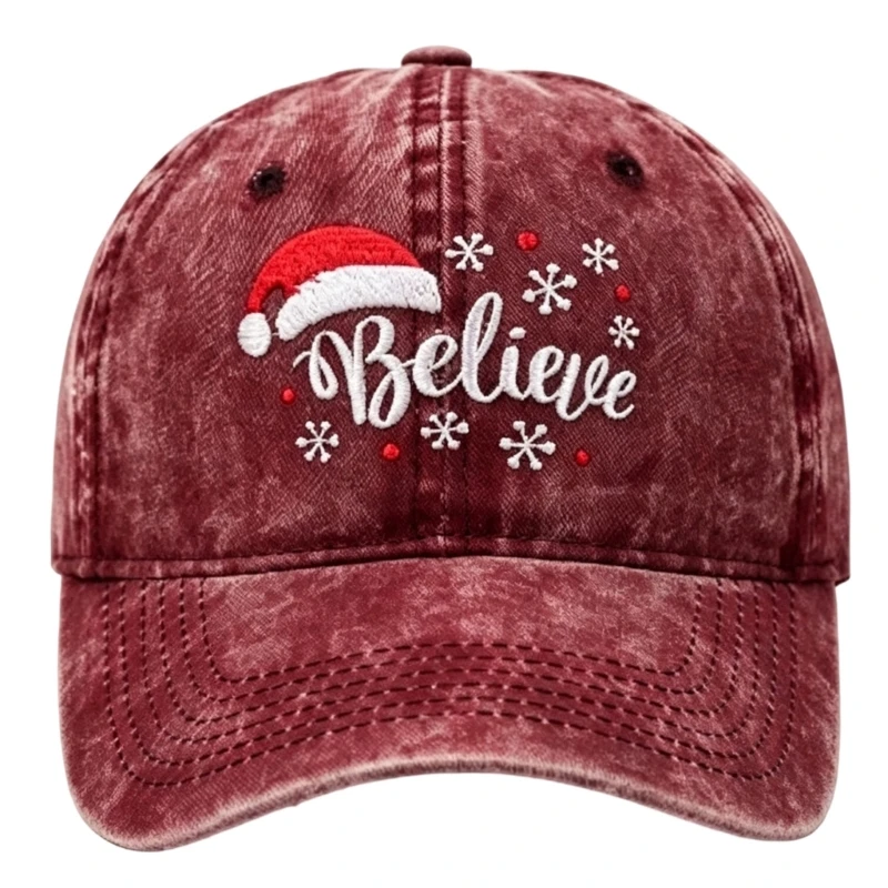 Soft-Finish Cotton Cap with Textured Holiday Front Embroidery for Adults
