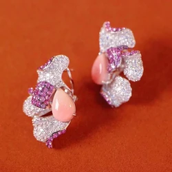 Pink Shell Mother Of Pearl Earring For Women Fine Jewelry 925Sterling Silver With Cubic Zirconia Female Gift Elegant Vintage