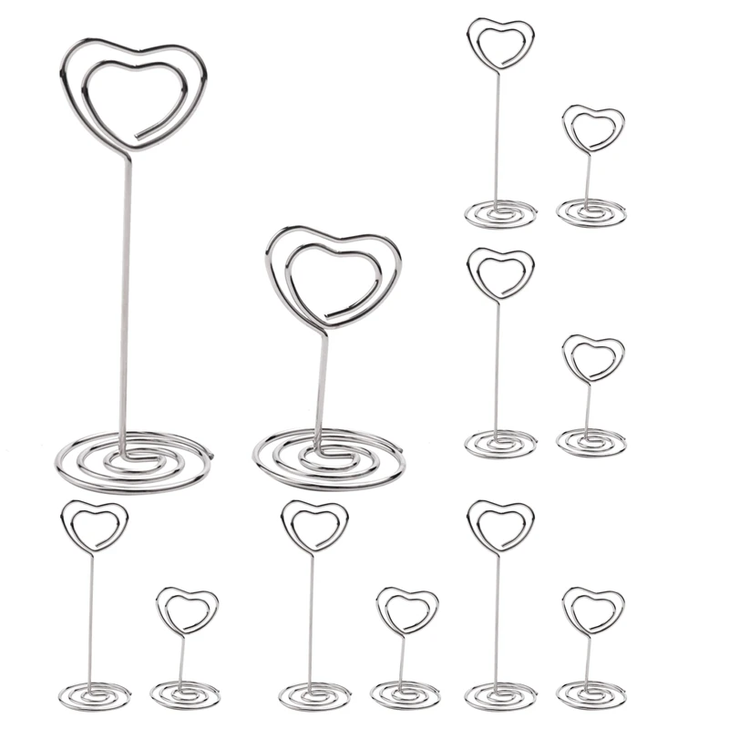 

30 Pcs Card Holder Heart Shape Table Picture Stand Wire Tabletop Photo Holder Menu Clips For Wedding Party Number,Silver