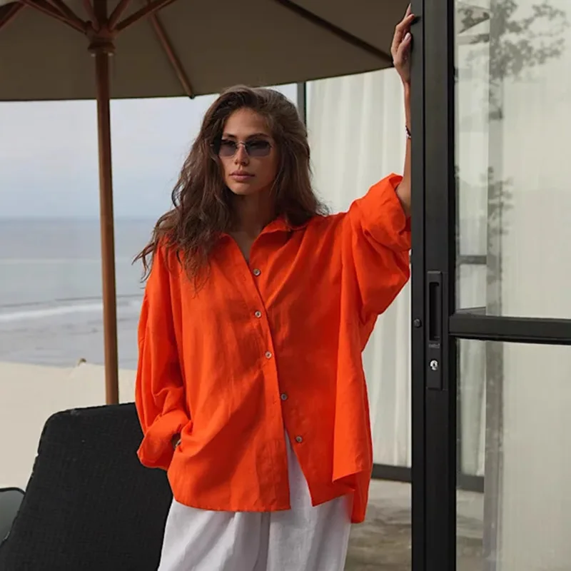 Spring Summer Versatile Casual Shirt Fashion Solid Color Loose Shirt New Lapel Single Breasted Sunscreen Jacket Long Sleeved Top
