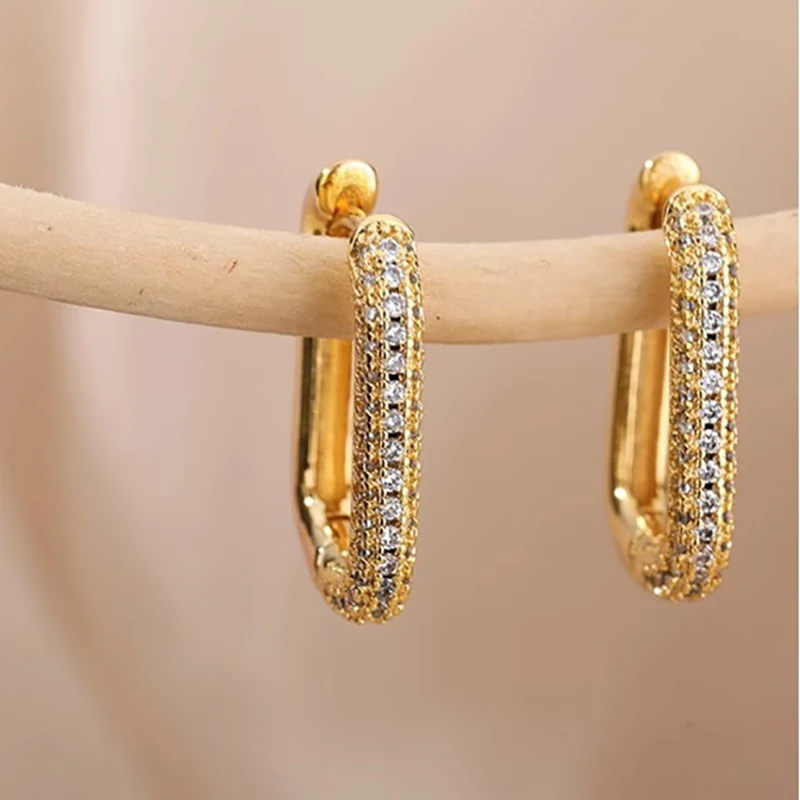 Foxanry Sparkling Zircon Rectangle Hoop Earrings For Women Girl Minimalist Classic Elegant Prevent Allergy Wedding Bride Jewelry