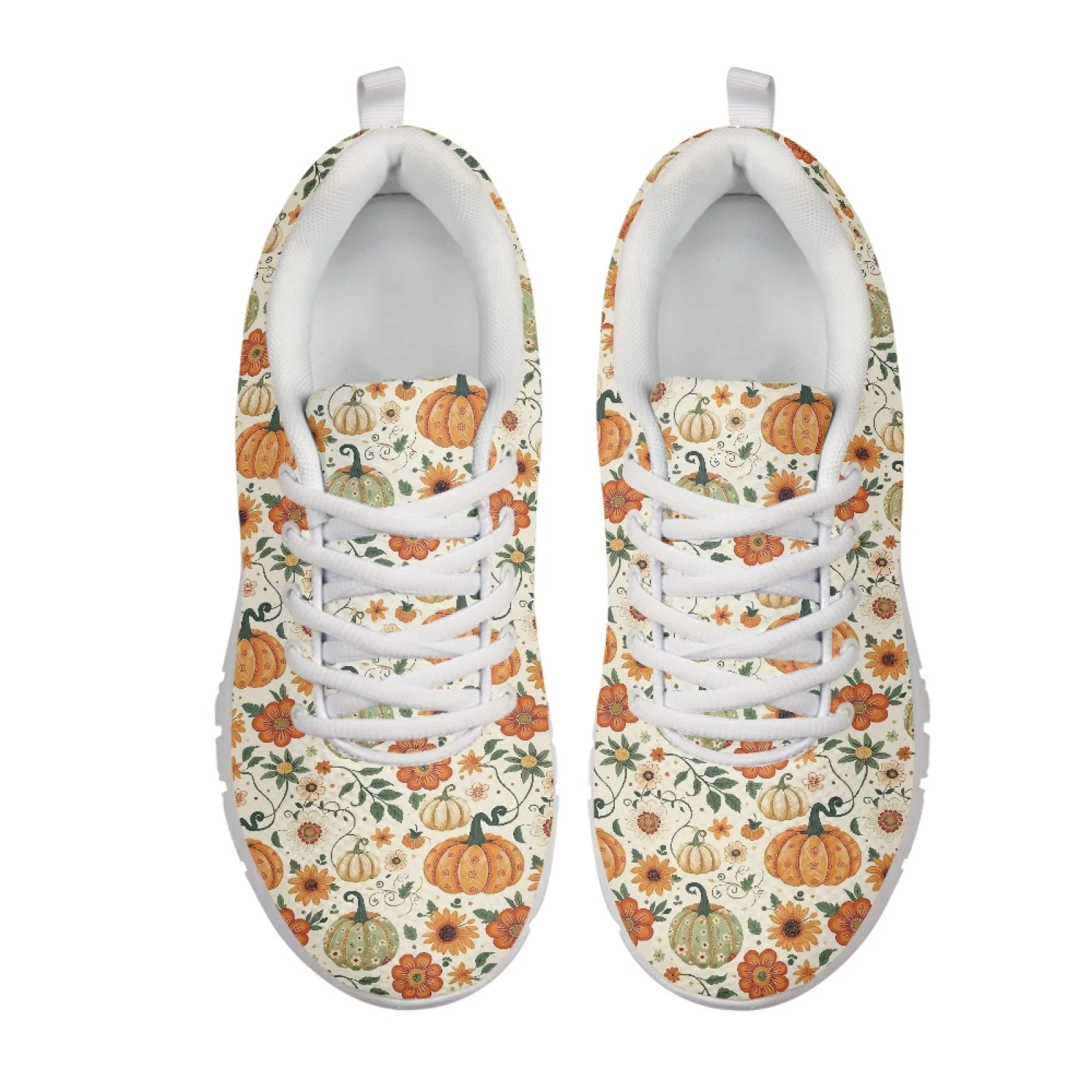Coloranimal Thanksgiving Walking Sneakers Featuring Pumpkin Floral, Mesh EVA Sole Athletic Shoes for Men and Women Daily Running