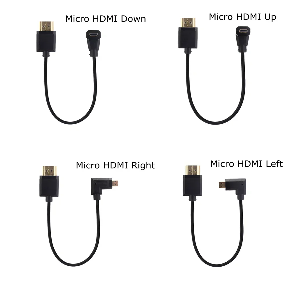 Przenośny 15CM OD3.0mm Super miękki Micro HDMI-kompatybilny i Mini-HDMI 2.0 męski kabel cienkie krótkie HD 2K 4K @ 60 HDMI2.0 przewód kątowy 90