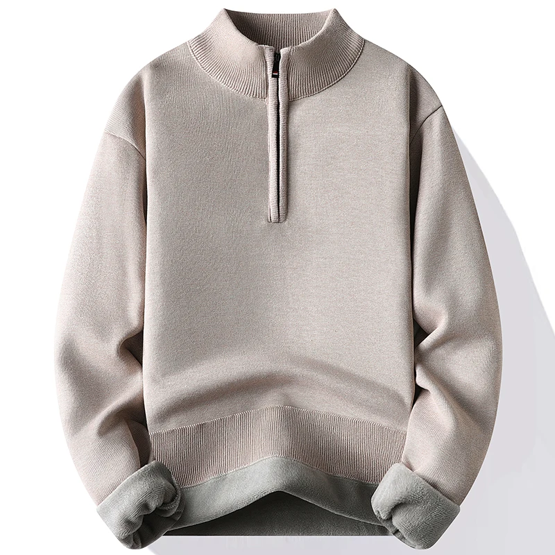 

Autumn Winter Men Clothing Thermal Pullovers Half Zip Sweater Warm Knit Cardigan Style Casual Tops Multi Color Soft for Man