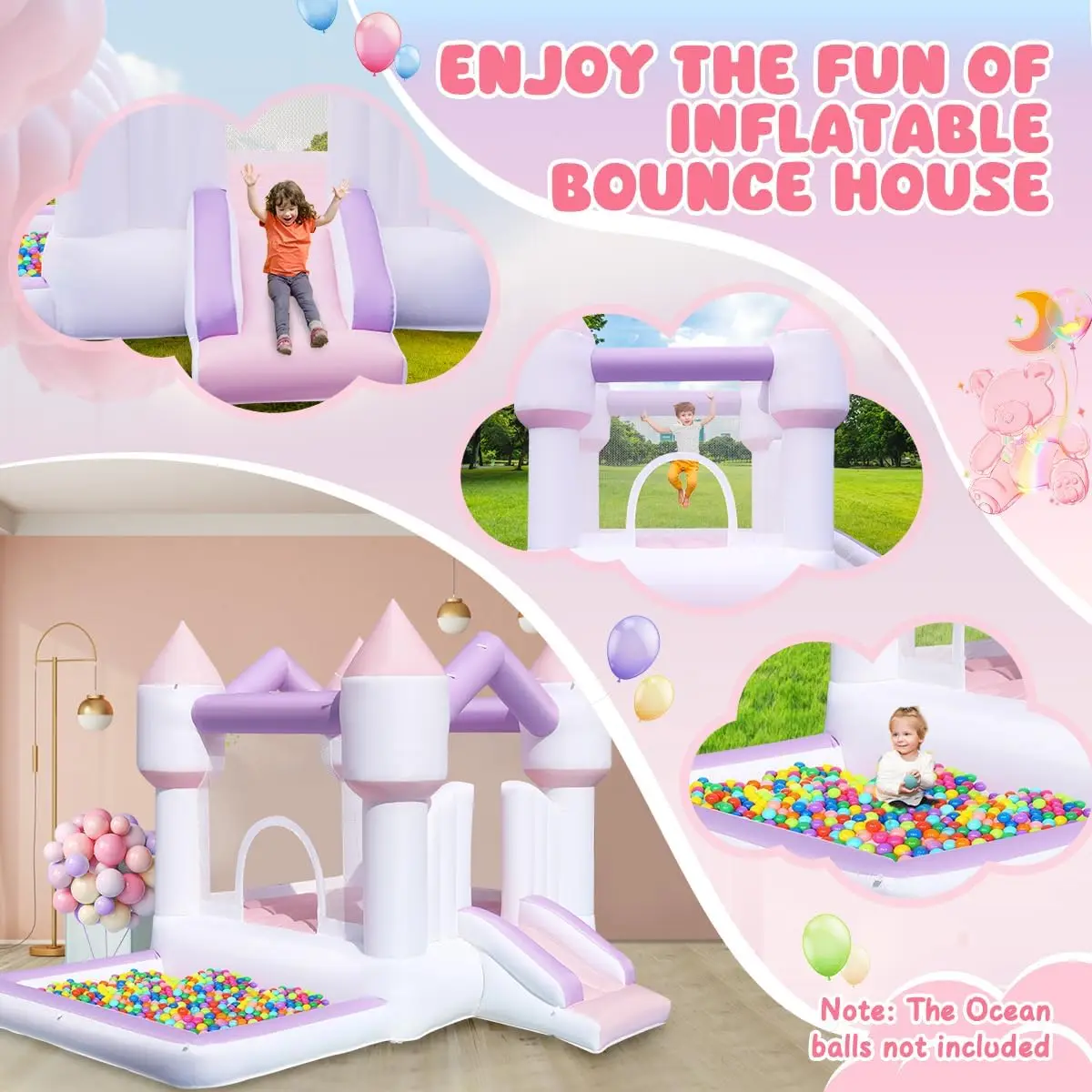 Casa de salto inflável para crianças, casa de salto branca com escorregador, castelo inflável de salto para festa de aniversário infantil, casamento, quintal