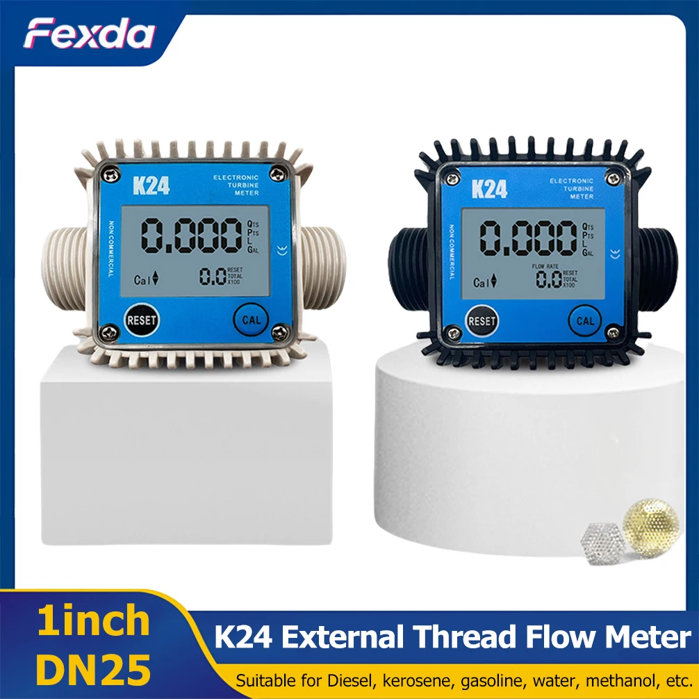 1inch K24 Electronic Turbine Flow Meter DN25 Plastic External Thread High Precision Flowmeter for Water Fuel Urea Diesel