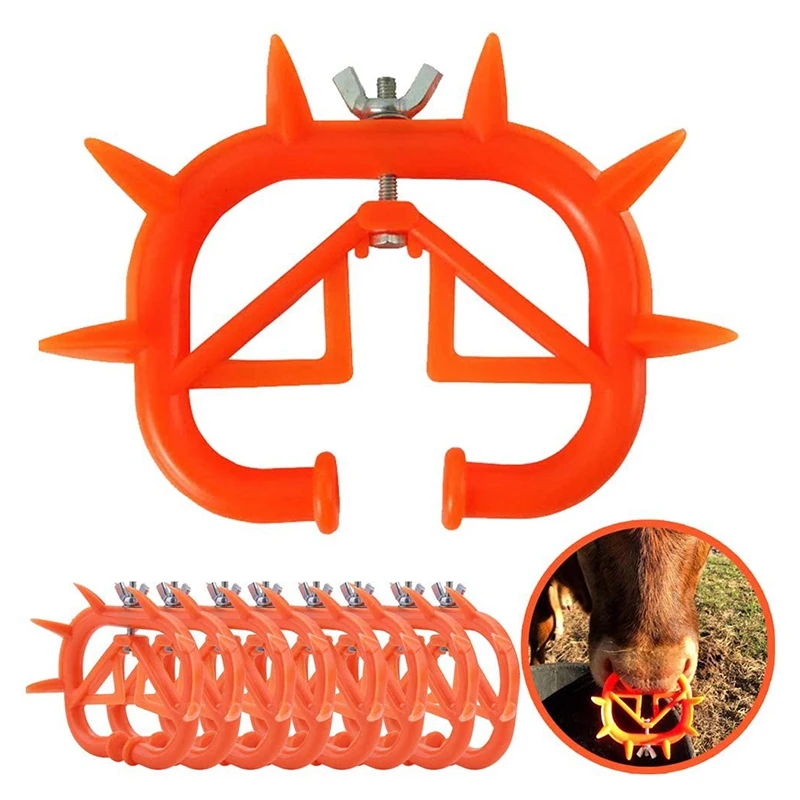 Cow Nose Ring for Farm Livestock, Animal Weeder, Plastic Weaning Tool for Calf Cattle, Prevent Sucking, Red, 20 Pcs