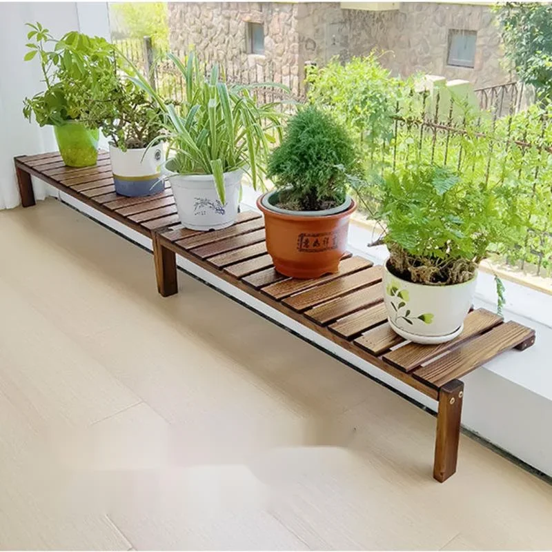 Simple Modern Plant Stand Windowsill Expanded Plant Rack, Solid Wood Floor Flower Pot Support, Stable Load-Bearing Indoor Garden