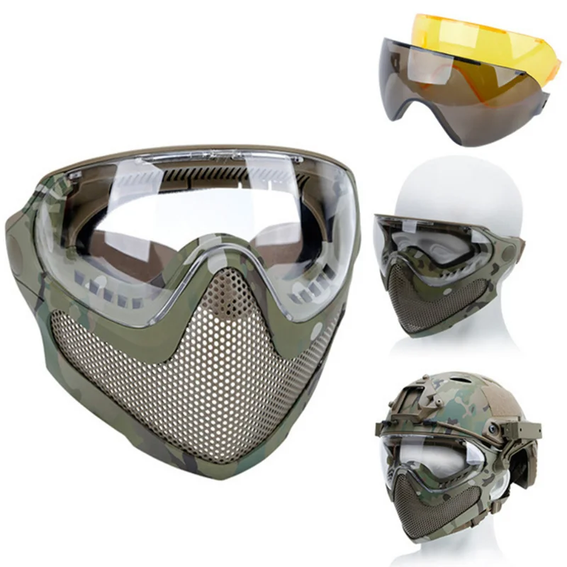 Taktyczna maska na twarz gogle przeciwmgielne Paintball Airsoft Cs strzelanie stalowa siatka oddychająca ochronna głowa kask maski sprzęt myśliwski