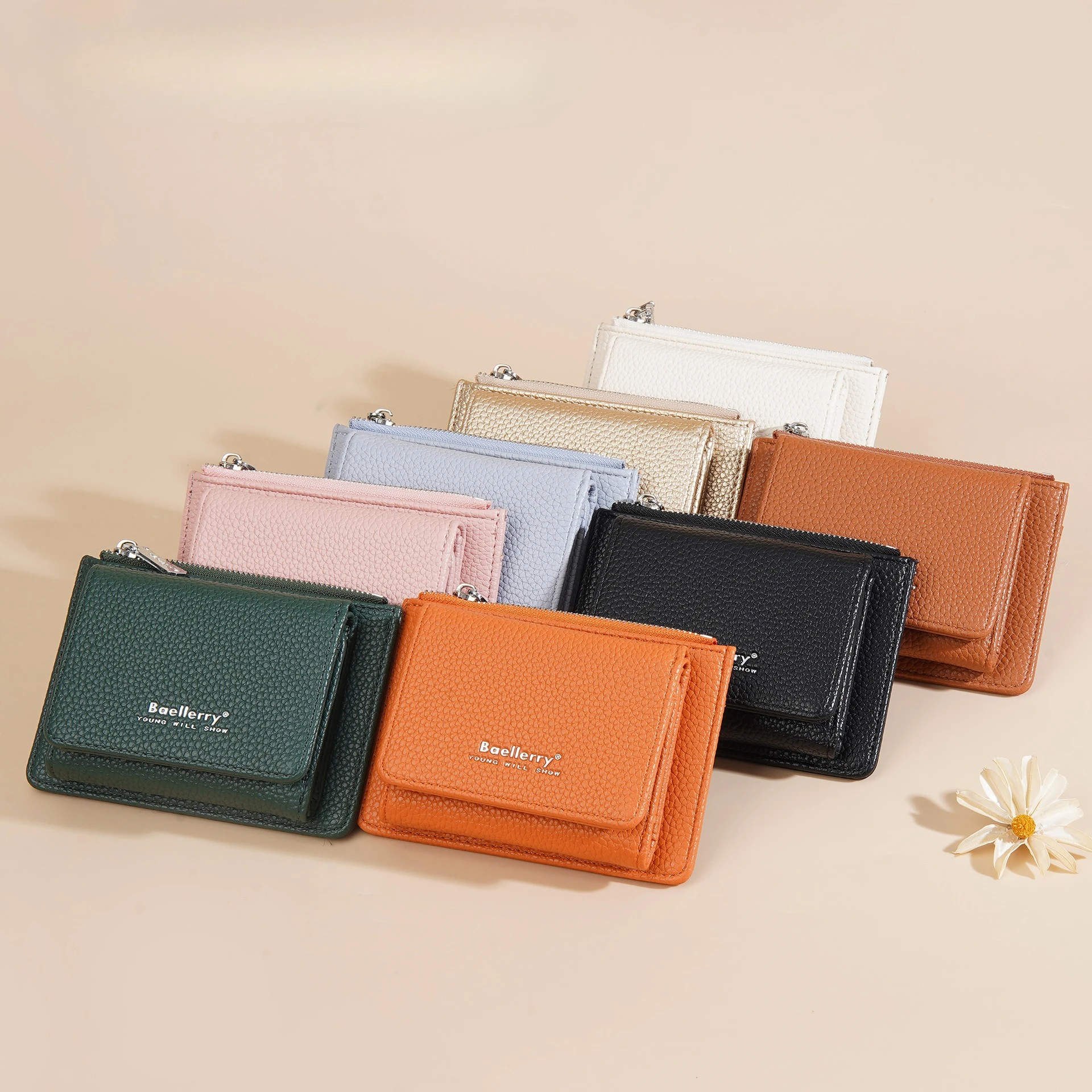 

Three-fold buckle women's multi-functional, multi-slot, large-capacity short change card storage wallet
