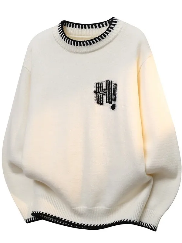 

Теплый вязаный свитер с круглым вырезом, модный и стильный, для студентов, повседневный, из полиэфирного волокна, зимний, новинка