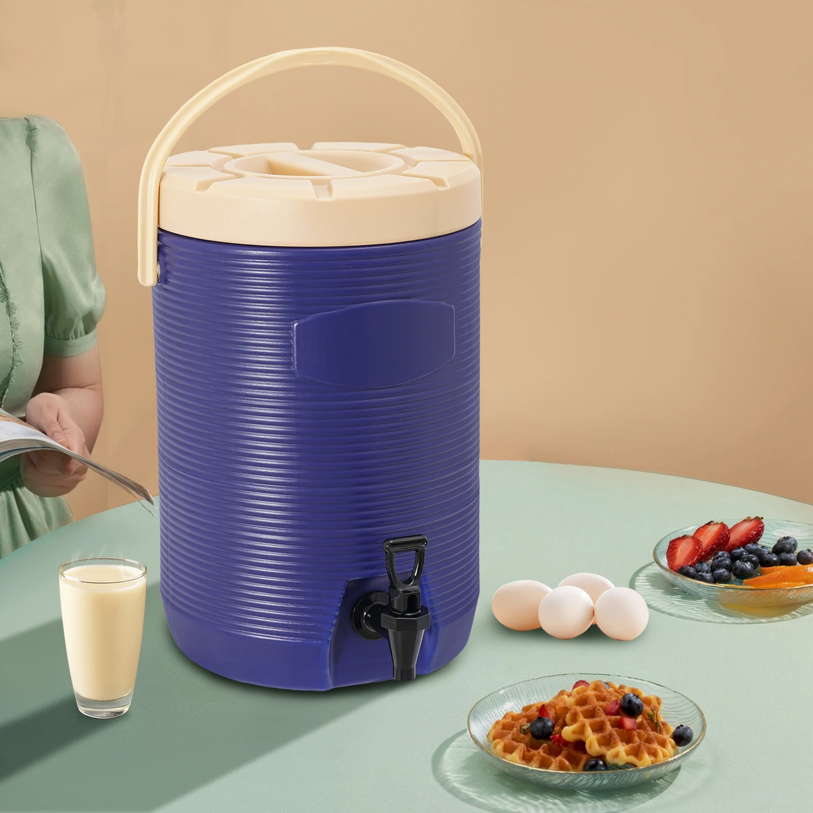 

Stainless Steel Insulated Beverage Dispenser 4.07Gal Cold Hot Drink Container with Spout Portable Triple Layer Thermal for Parties Outdoor Picnic Cafe Buffet Restaurant Camping Blue Tabletop