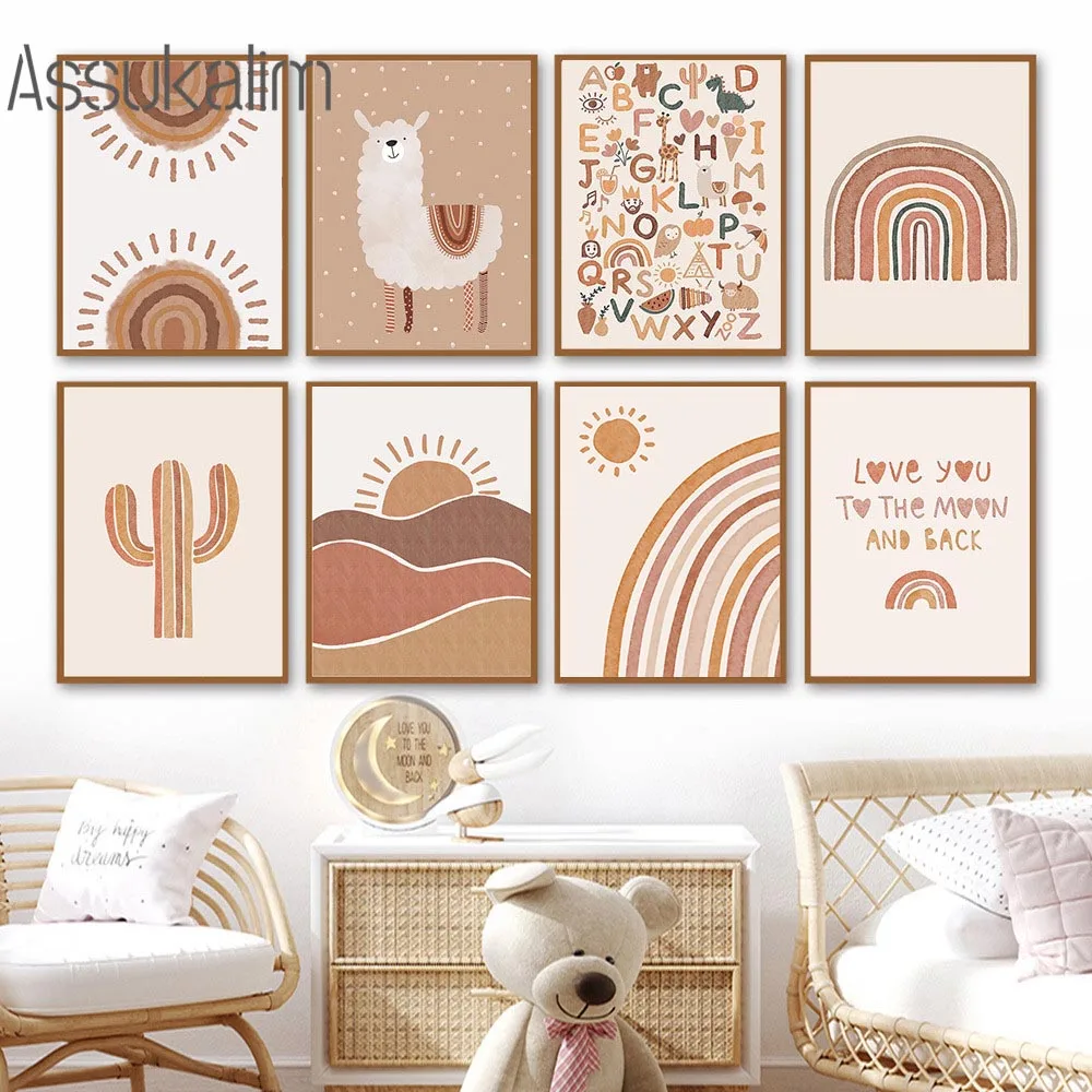 Boho Art Prints Alpaca Canvas Painting Unicorn Wall Pictures Rainbow Posters Nursery Wall Poster Modern Wall Art Baby Room Decor
