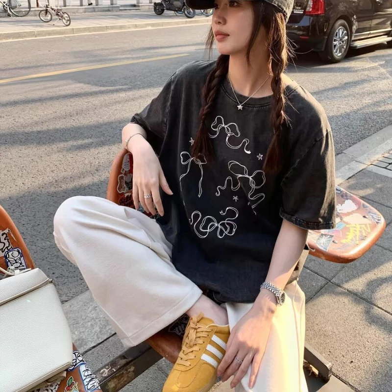 

HOUZHOU Harajuku Gothic Print T-shirt Women Vintage Y2k Grunge Loose T-shirt Retro Japanese Style Punk Short Sleeve Graphic Tees