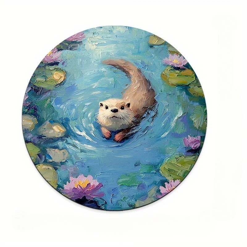 

Water lily Otter print mouse pad Cartoon rubber non-slip durable cute suitable for home gamers using pc accessories washable