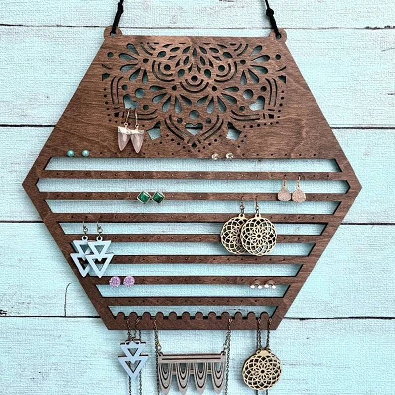 

Creatival Wooden Hexagon Earrings Hanging Display Stand Stud Earring Jewelry Storage Organizer Home Wall Art Decoration