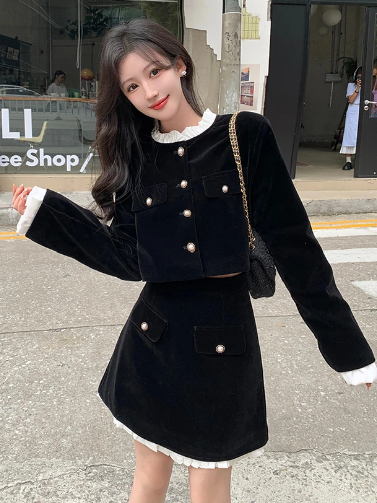 Dress Sets Women Korean Style Fashion Temperament 2pcs Outfits Party High Street Autumn Hotsweet Jackets All-match Office Lady