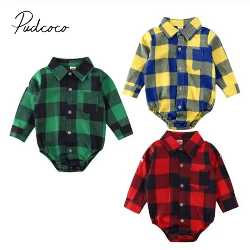 

2020 Newborn Baby Cotton Checked Bodysuits Outfit Set