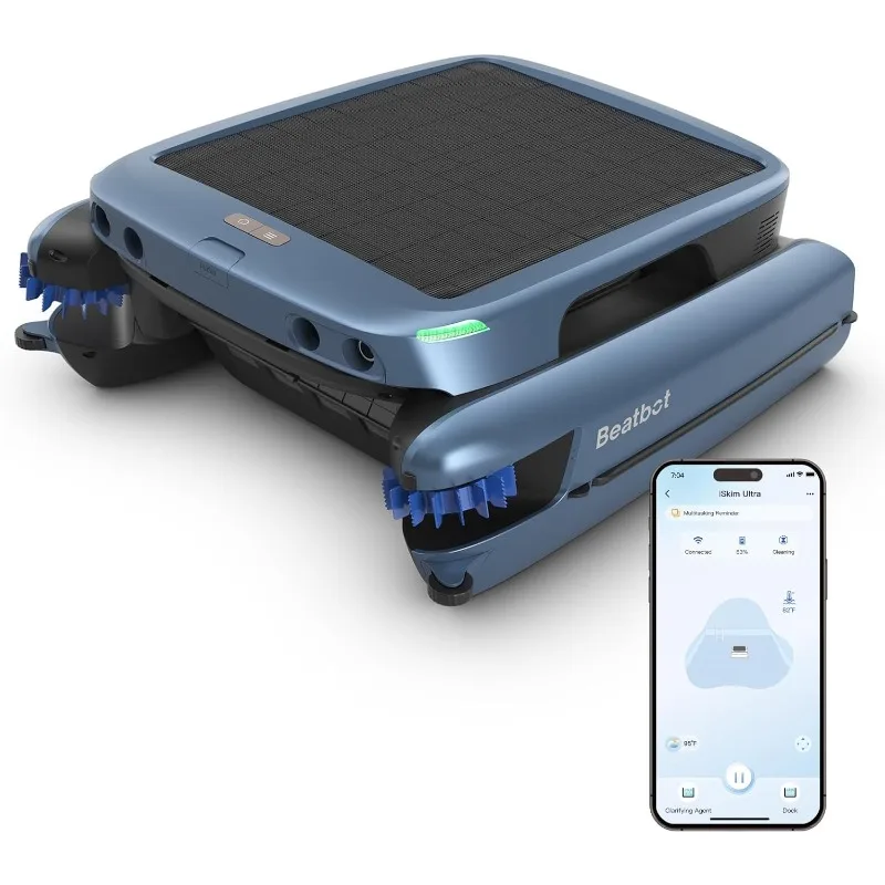 Beatbot iSkim Skimmer robotico per piscina ad energia ultra solare, robot pulitore per superfici della piscina, doppie opzioni di ricarica, clarificazione dell'acqua