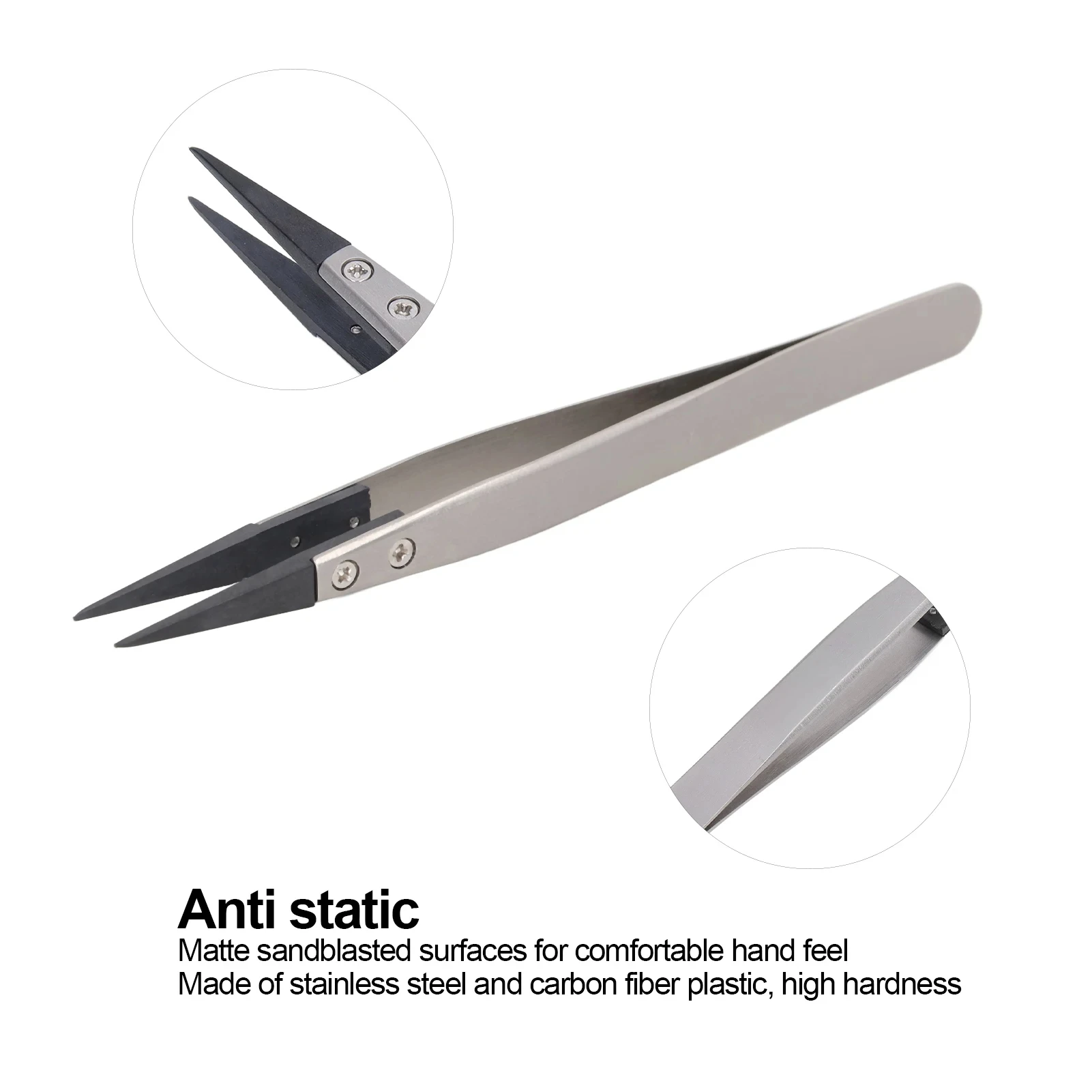 Anti Static ESD Tweezers Stainless Steel Ceramic Fine Point Heat Resistant Heavy Duty Tweezers for Elec Soldering Jewelry Repair
