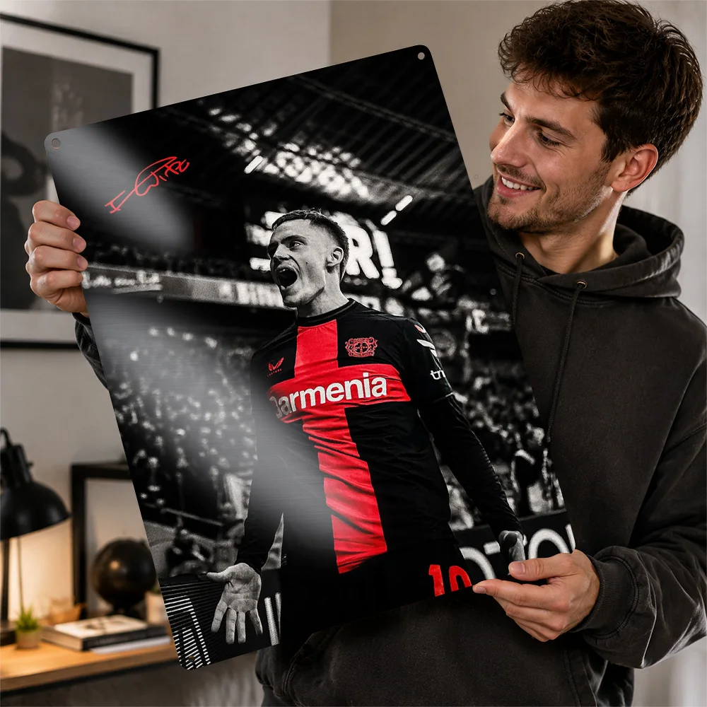 Florian Wirtz Soccer Portrait Printed Poster Selective Color Wall Art For Gym Personalized Aluminum Metal Sign Sports Lover Gift