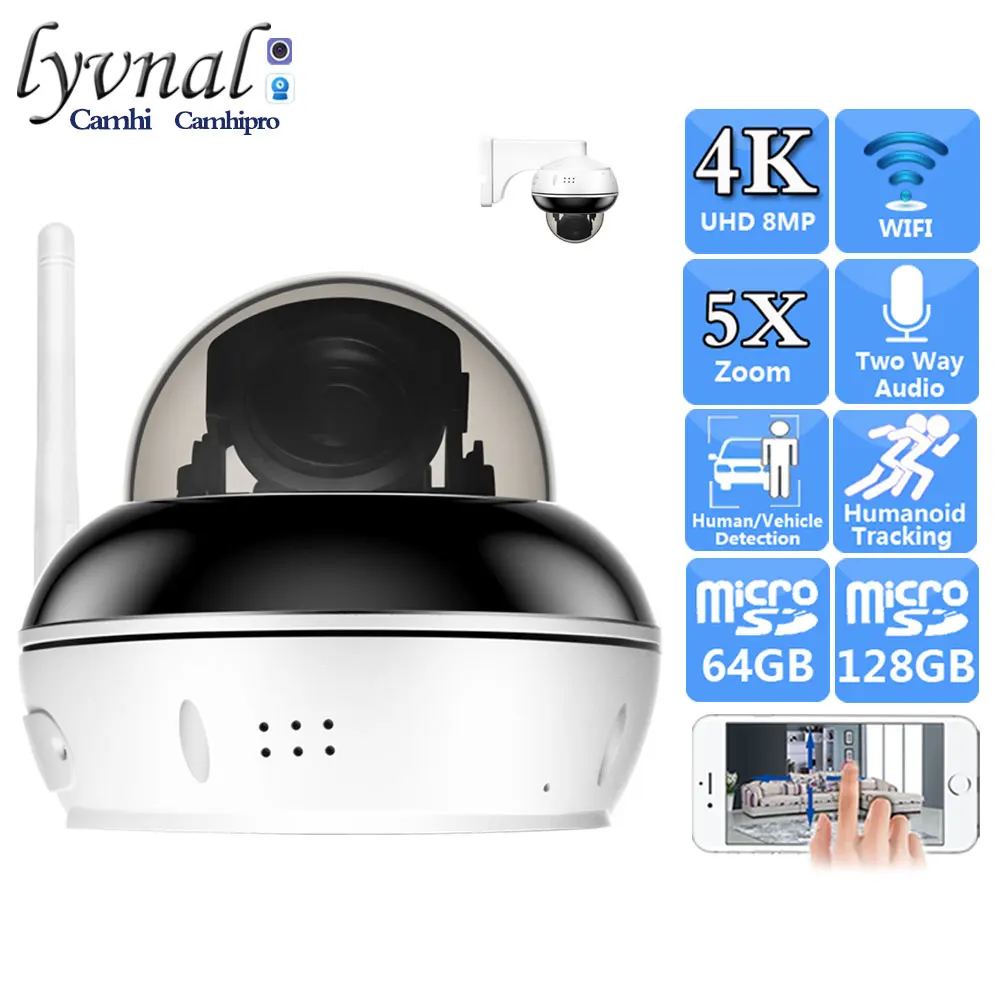 

UHD 4K 8MP Sony415 Wireless Security IP Camera Wifi PTZ Dome 2.7-13.5mm 5X Zoom Autofocus Human Tracking Two Way Audio IR 30m