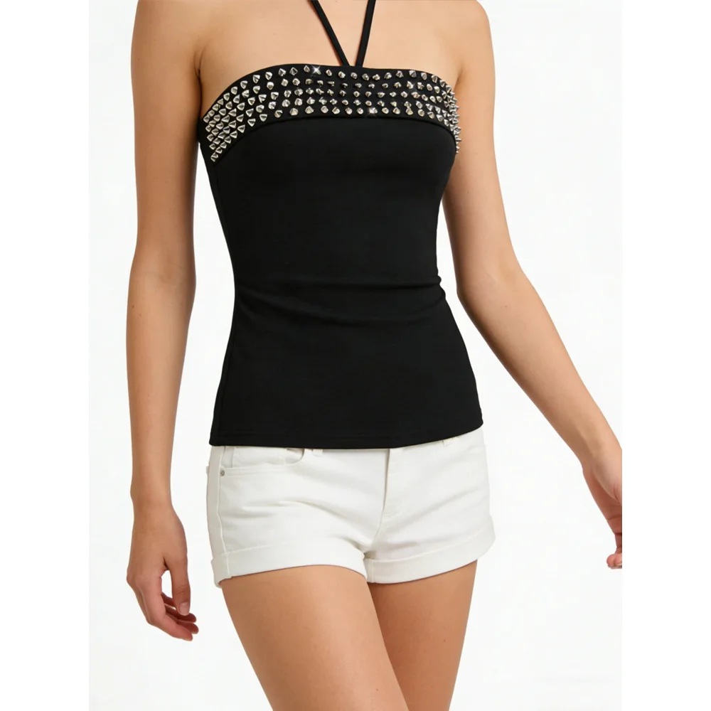 Y2K dark gothic willow nail niche fashion street personality solid color slim fit women's sexy spicy girl hanging neck vest