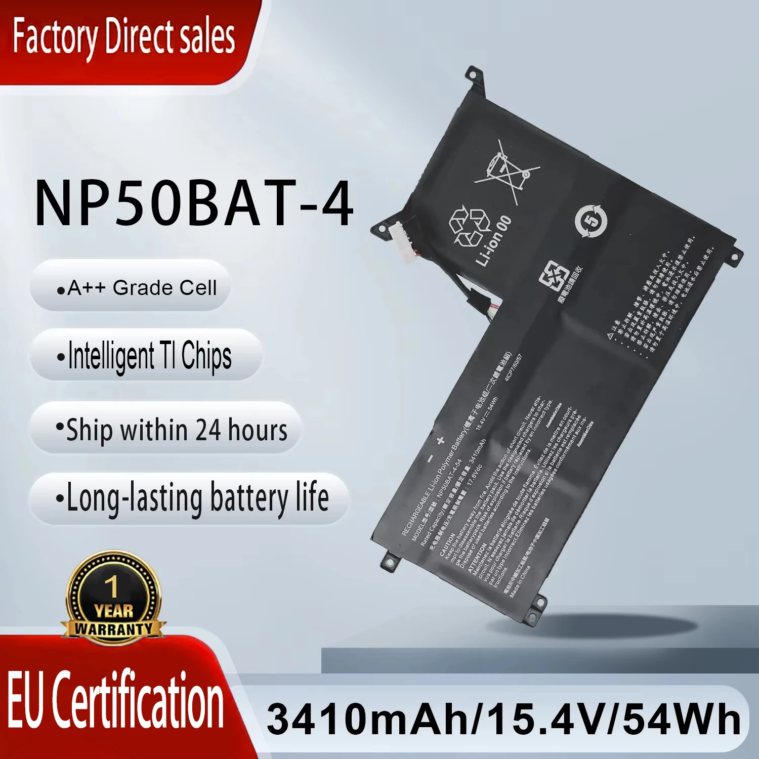 

NP50BAT-4-54 Replacement Laptop Battery 4ICP7/60/57 Compatible Clevo NP50DE NP70 X17 AT22 Machenike F117-7 Schenker XMG Focus 16
