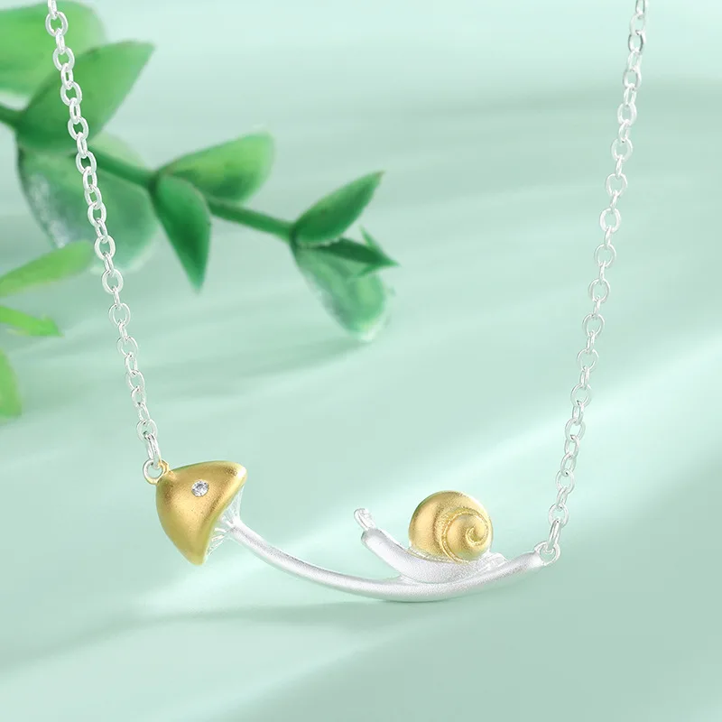 Uini-Tail hot new 925 sterling silver snail mushroom necklace fashion trendy sweet romantic cute animal pendant jewelry  XL220