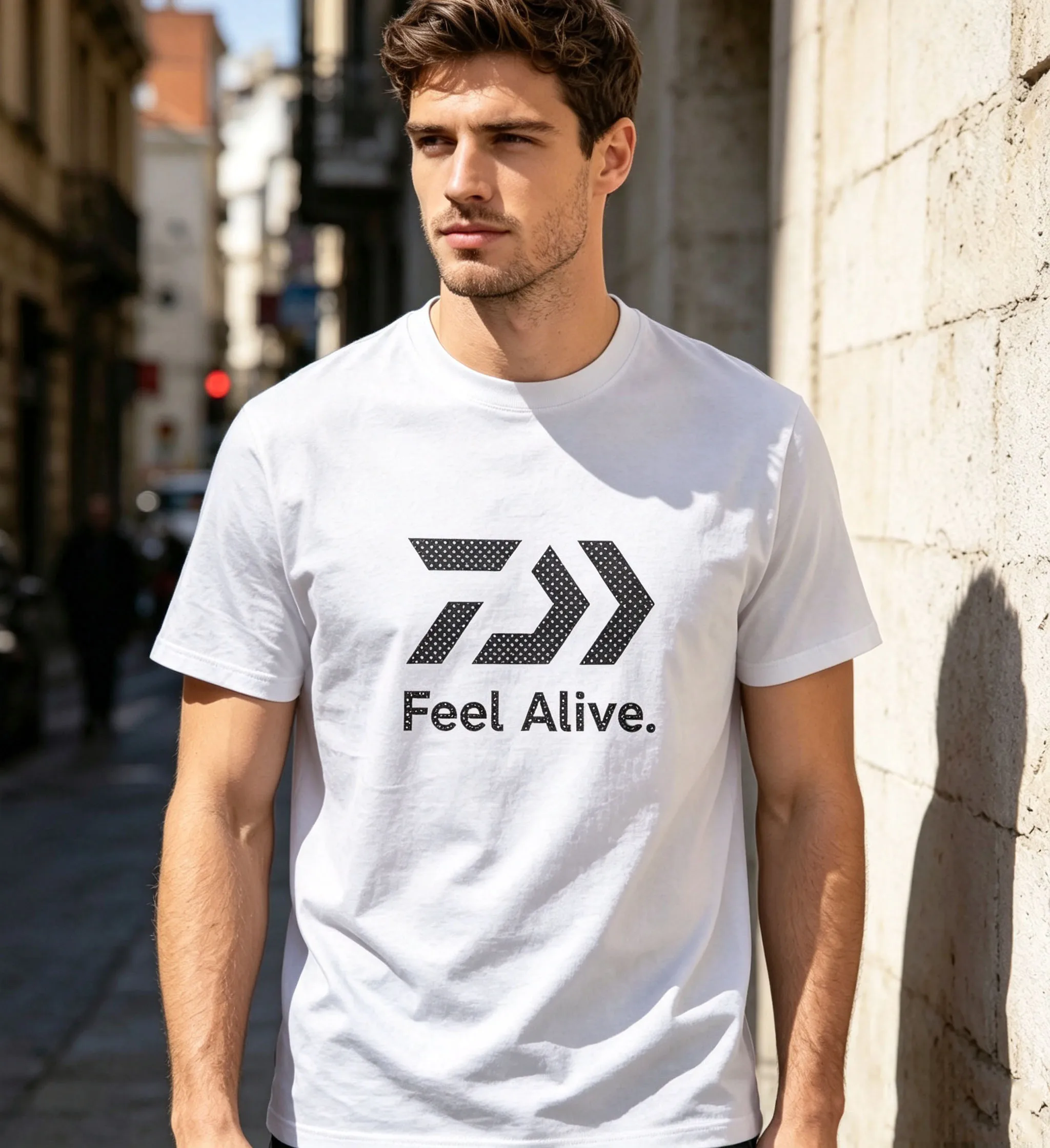 Men Casual O‑Neck T‑Shirt Feel Alive Arrow Graphic Short Sleeve Tees Male Streetwear Cotton Tops Daily Holiday Men's Clothing