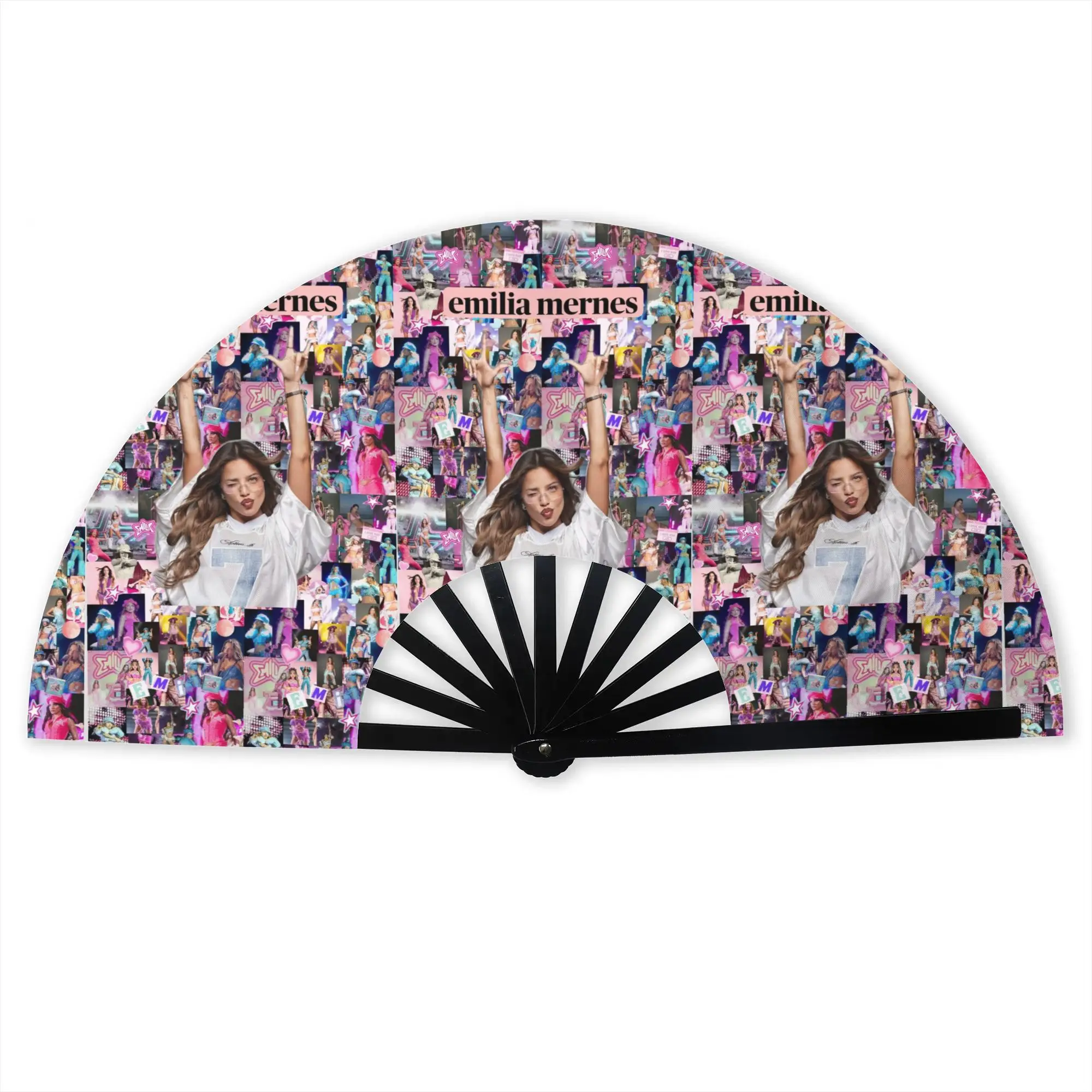 E-Emilia Mernes Stylish Hand Fan Unisex Mp3 Singer Polyester Fan Aesthetic Costume Prop Folding Fans For Wedding Party Gift