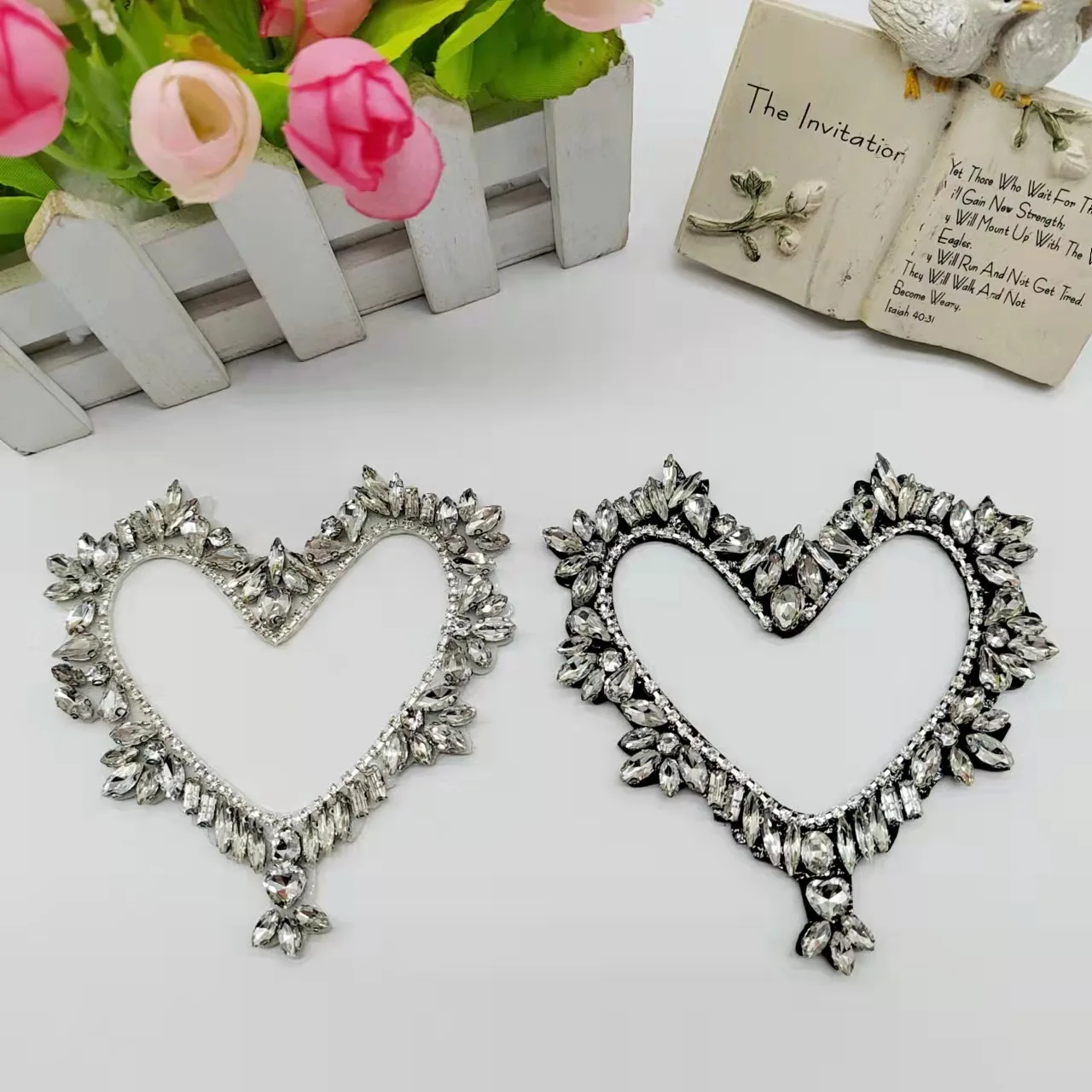 

1 Piece White Black Beaded Heart Sew on Patch for Clothing DIY Applique Accessories