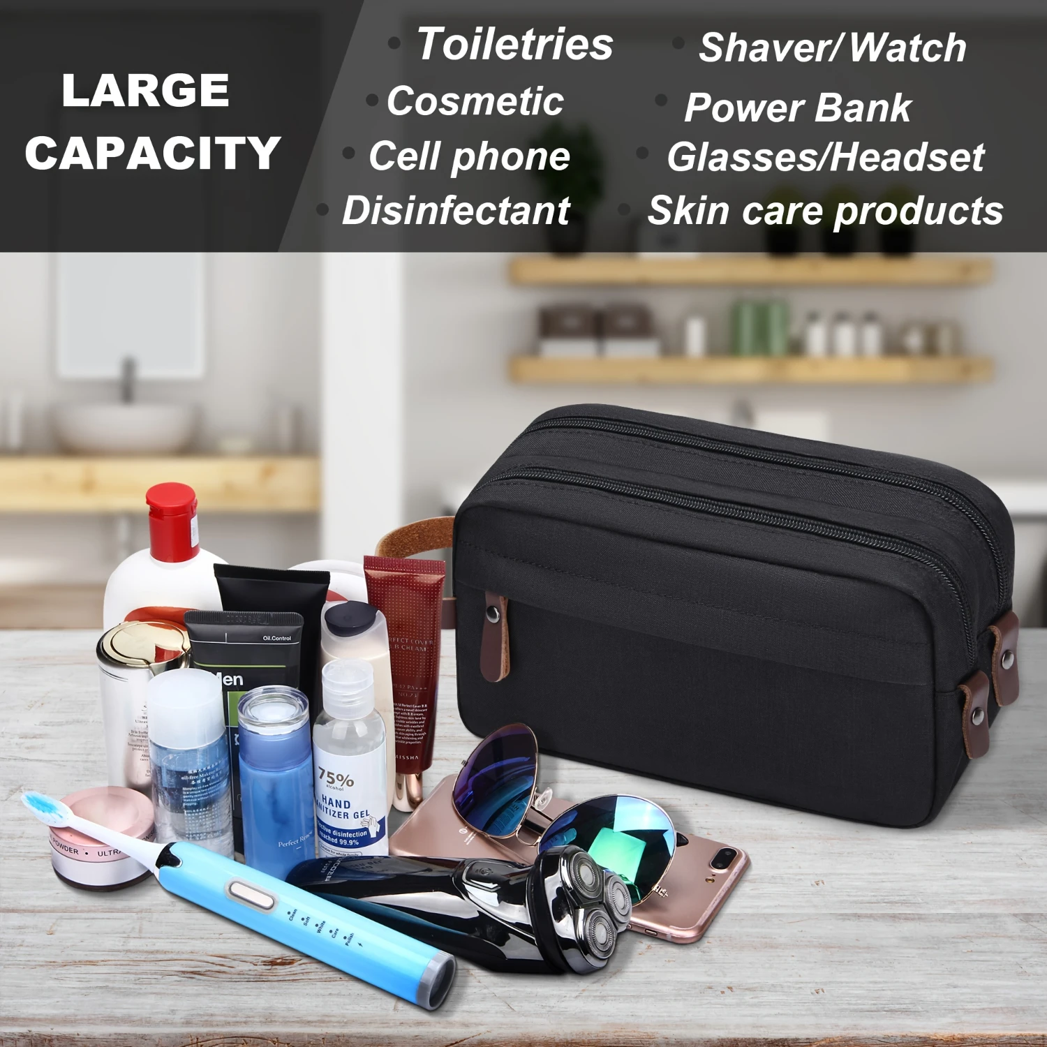 Hanging Toiletry Bag Travel Cosmetic Organizer Bag Waterproof Bathroom Dopp Kit Shower Bag for Women and Men