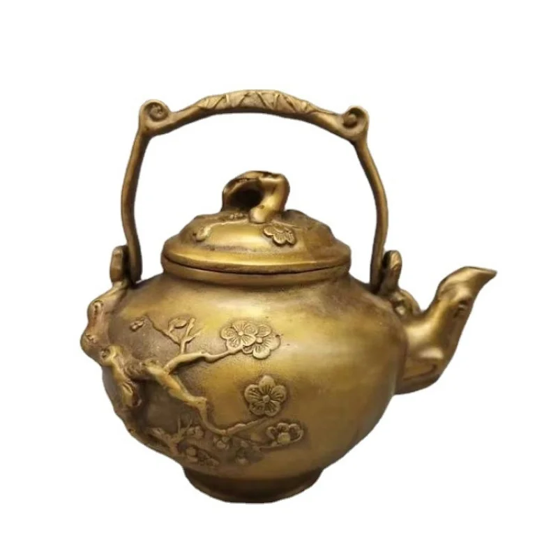 Antique copper , plum blossom wine pot, rural collectible, home craft water kettle
