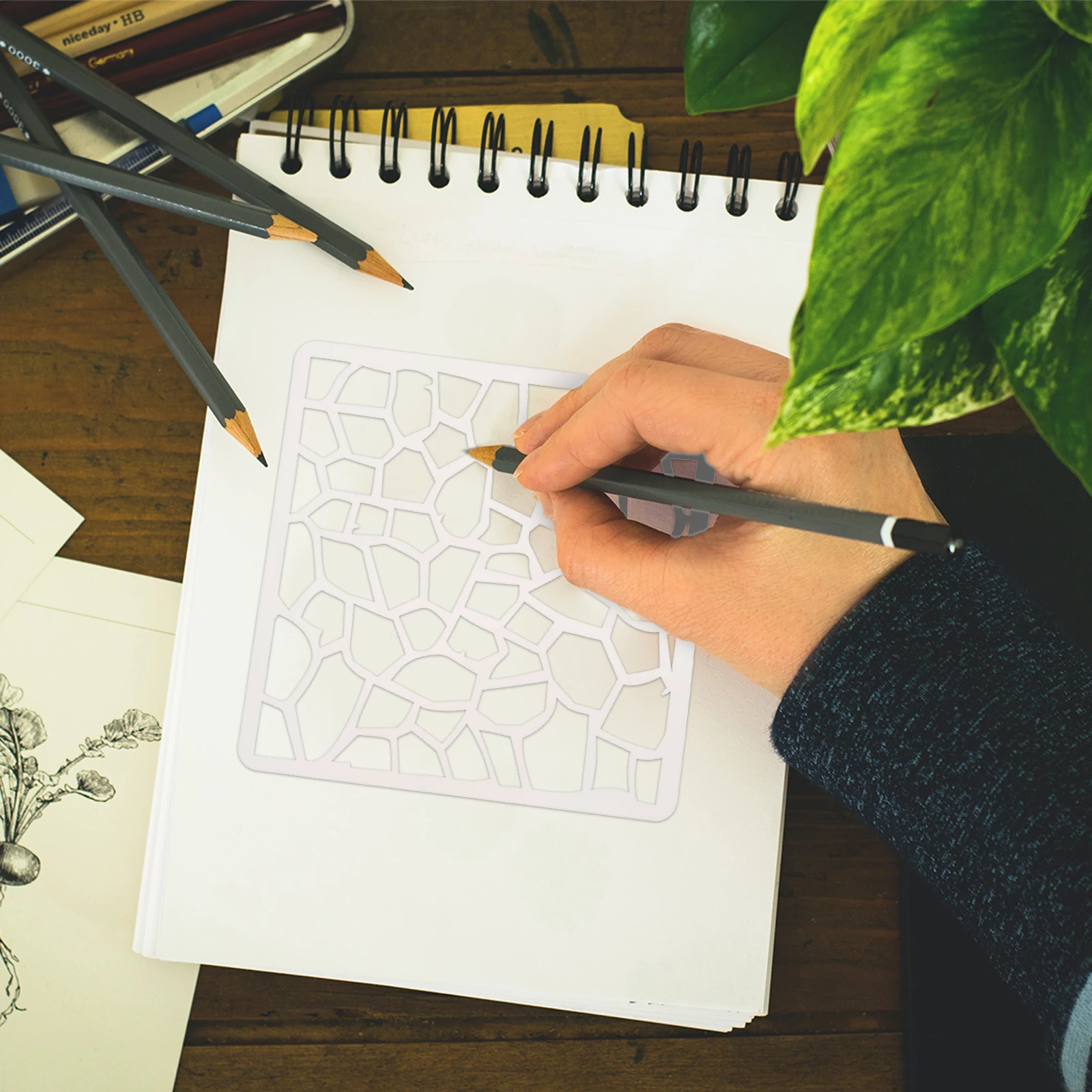 استنسل هندسي قابل لإعادة الاستخدام للحيوانات الأليفة لمشاريع فنية يدوية ذاتية الصنع لوحة جدارية وأرضية خشبية وتصميم نمط خرسانة من الحجر الخشبي