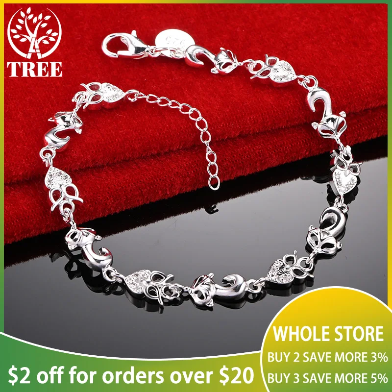 

ALITREE 925 Sterling Silver Zircon Crystal Fox Owl Bracelet For Woman Chain Romantic Wedding Accessories Party Fashion Jewelry