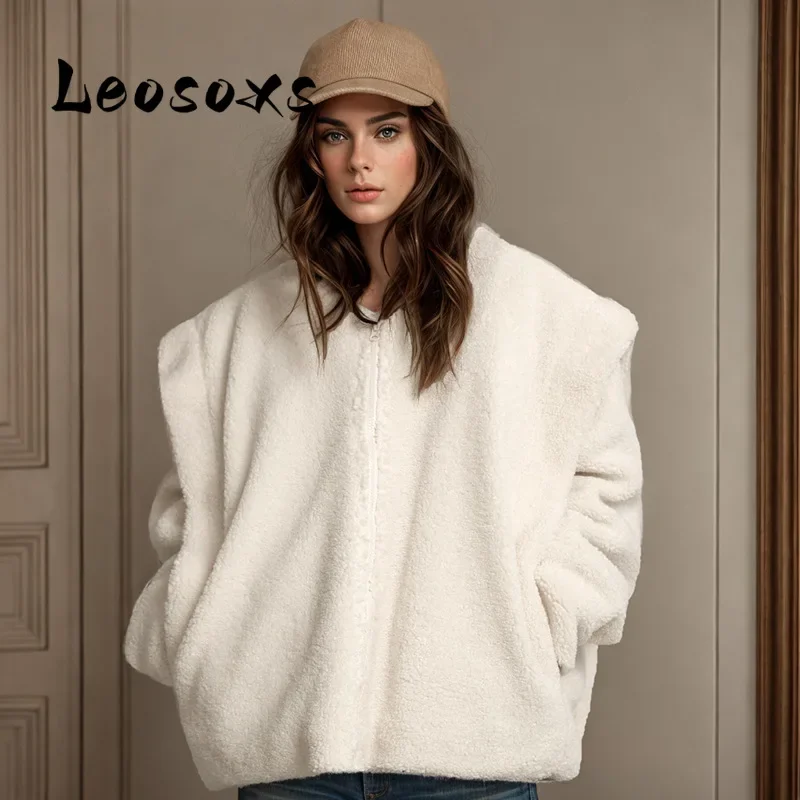 

Leosoxs Autumn Winter Women's new Bomber Jacket Warm Thick Buckle Zipper Coat Soft Pilot Jacket Streetwear Basic Outwear Coat