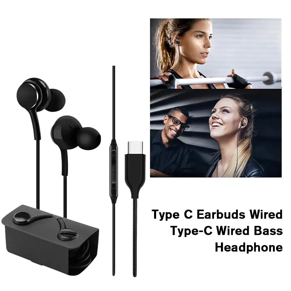 Type C Earbuds Wired Type-C Wired Bass Headphone Hi-Fi Stereo Sound Noise Canceling Waterproof Earphones For Hand-free Call K9W1