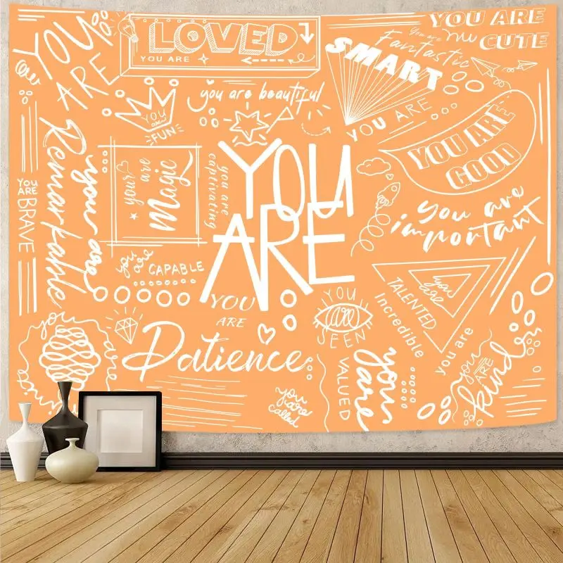 VIKAMA Warm and Inspirational Text Tapestry Positive Energy Graffiti Slogan Wall Hanging Bedroom Dormitory Home Decoration