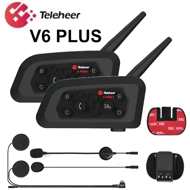 Teleheer V6 Plus Motorcycle Helmet Bluetooth Headset Intercom 1500M  Interphone Communicator Waterproof 2 Riders Communicator