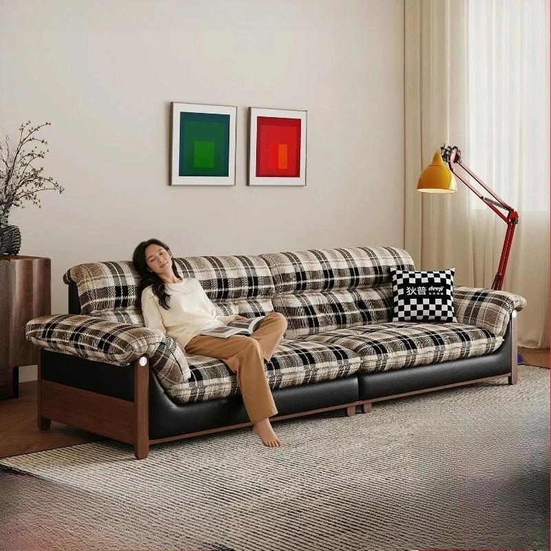 LTT solid wood fabric sofa removable and washable small apartment color matching retro medieval leather cloth sofa