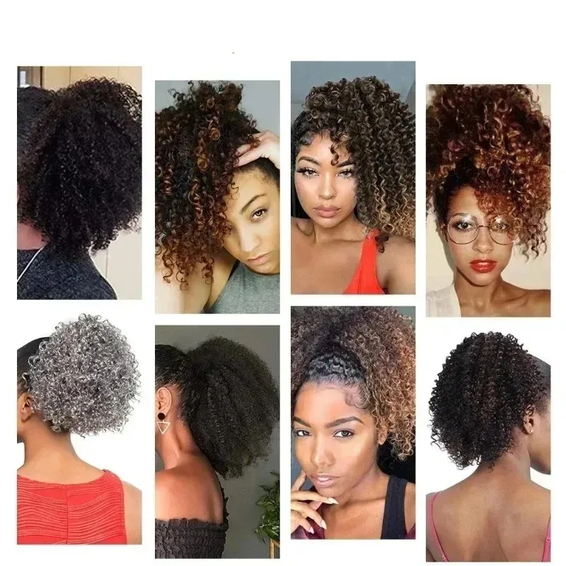 Krótkie, perwersyjne kręcone włosy syntetyczne przedłużane Afro Puff, kręcone Chignon, 10-calowe włosy w kucyk dla kobiet