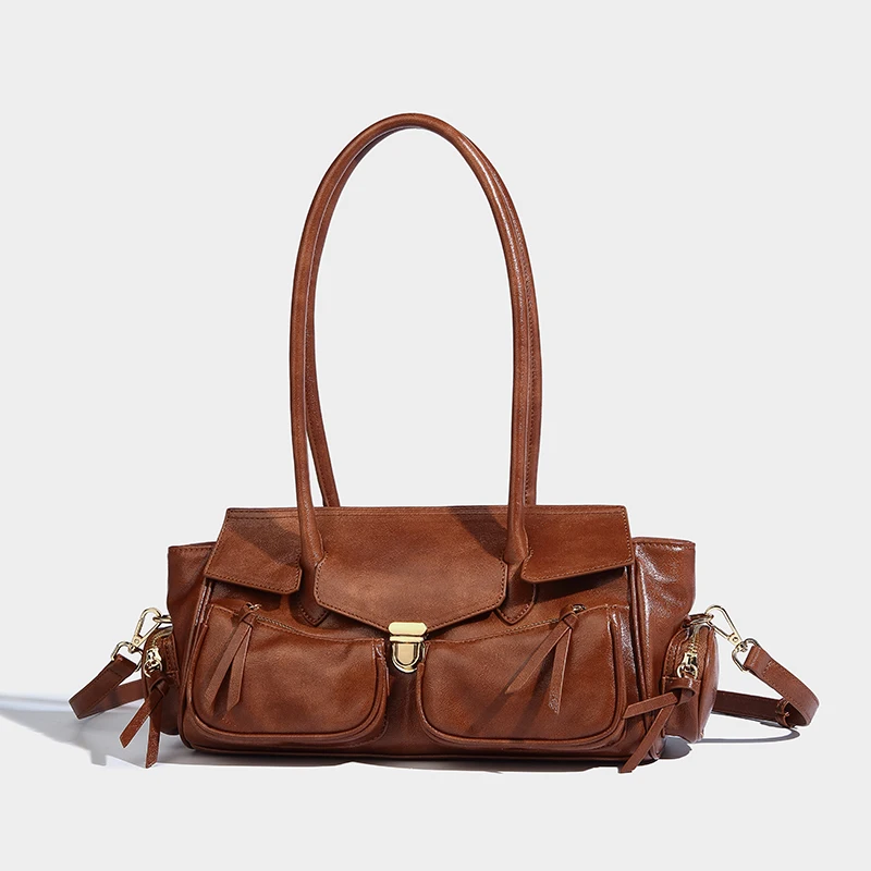 

Moto & Bike Underarm Bags For Women Luxury Designer Handbags Purse 2024 New Vintage Lock Decoration Commuting Shoulder Crossbody