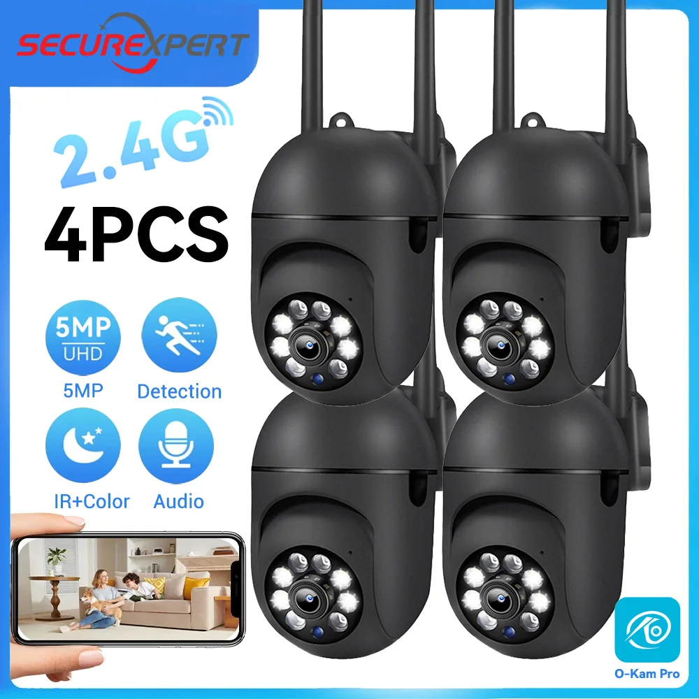O-Kam Pro 1/2/4pcs 8MP 2.4G Wifi IP Wireless Security Surveillance PTZ Cameras 5X Zoom Tracking Two-way Audio HD Night Color Cam