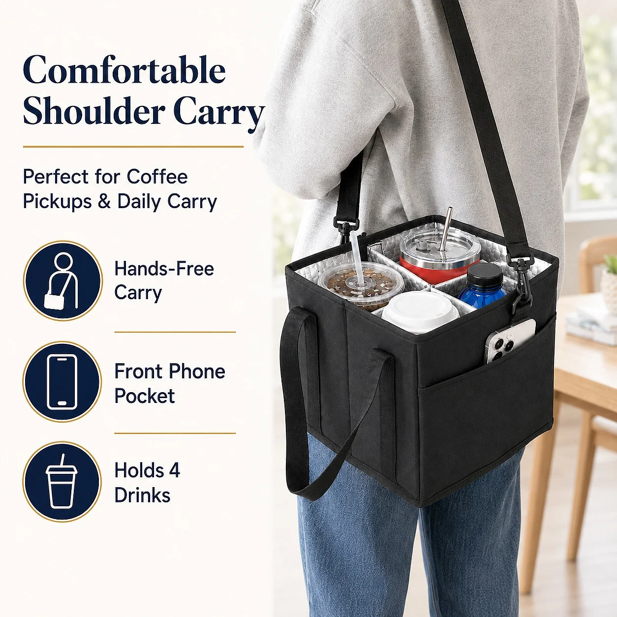 Fashion 4 Grid Insulated Water Cup Bag Car Cup Holder Organizer Foldable Coffee Tea Tote