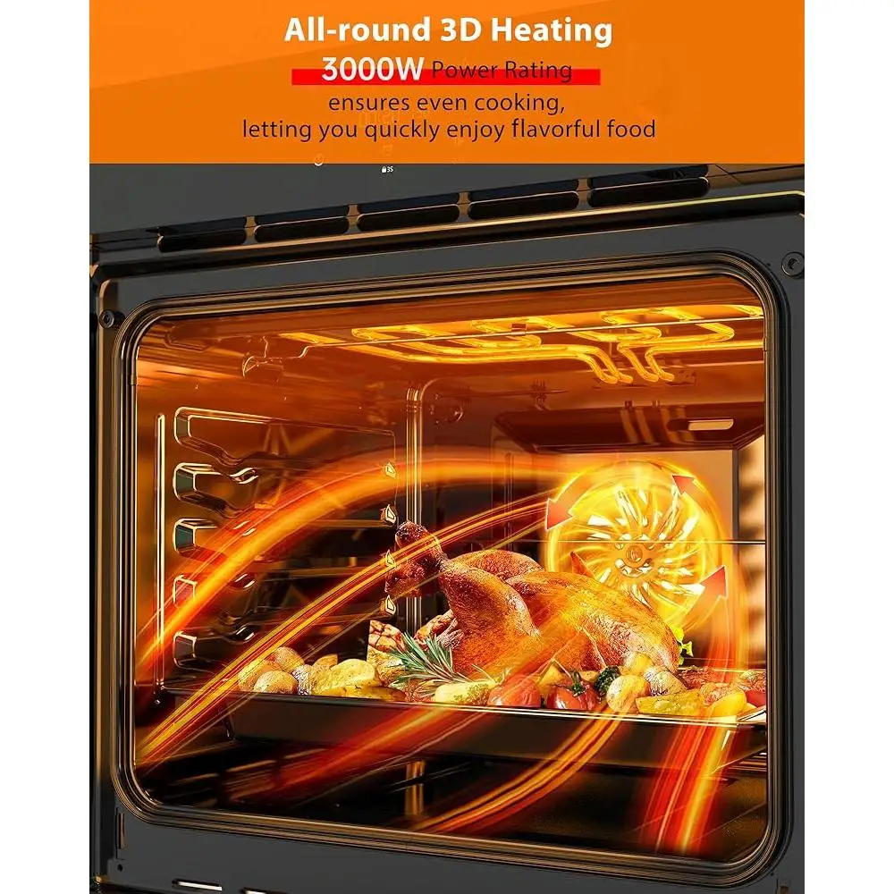 فرن حراري كهربائي مدمج مقاس 24 بوصة، 8 أوضاع للطهي، مؤقت ذكي، قفل أمان، 3 طبقات من الزجاج المقسى، سهل التنظيف